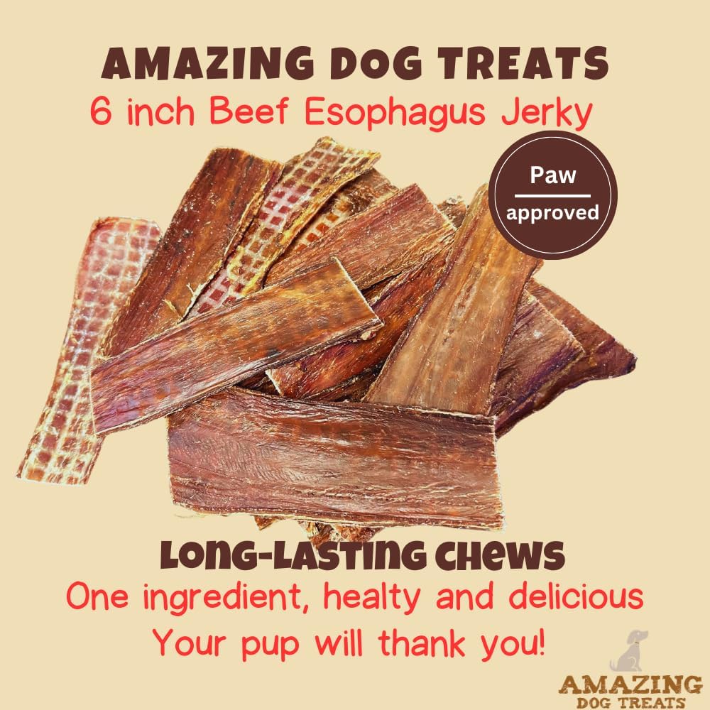 Amazing Dog Treats - Beef Esophagus Jerky for Dogs (5-6 Inch - 50 Pc/Pack) - Gullet Dog Chews