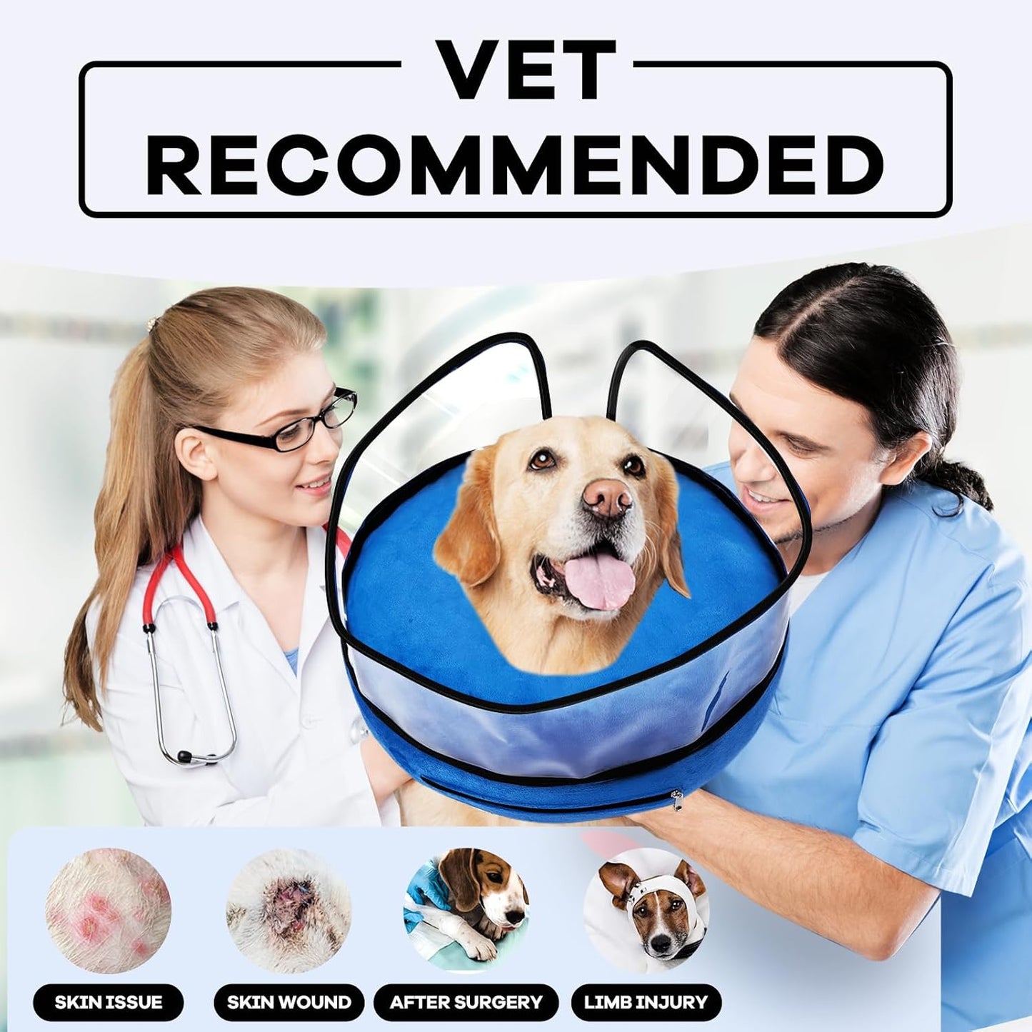 Inflatable Surgery Collar for Dogs-Enhanced Anti-Licking Protective Cone with Adjustable Strap (Blue, L)