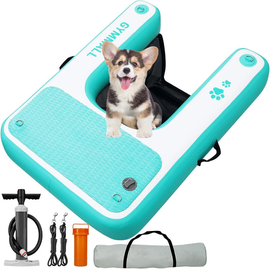 Inflatable Dog Water Ramp Pet Dock Platform Green, Pet Water Platform for Boat Pool Lake Sea, Non-Slip Safety Floating Dock for Dogs up to 200lbs, EVA Puppy Float Ramp Dog Water Ladder