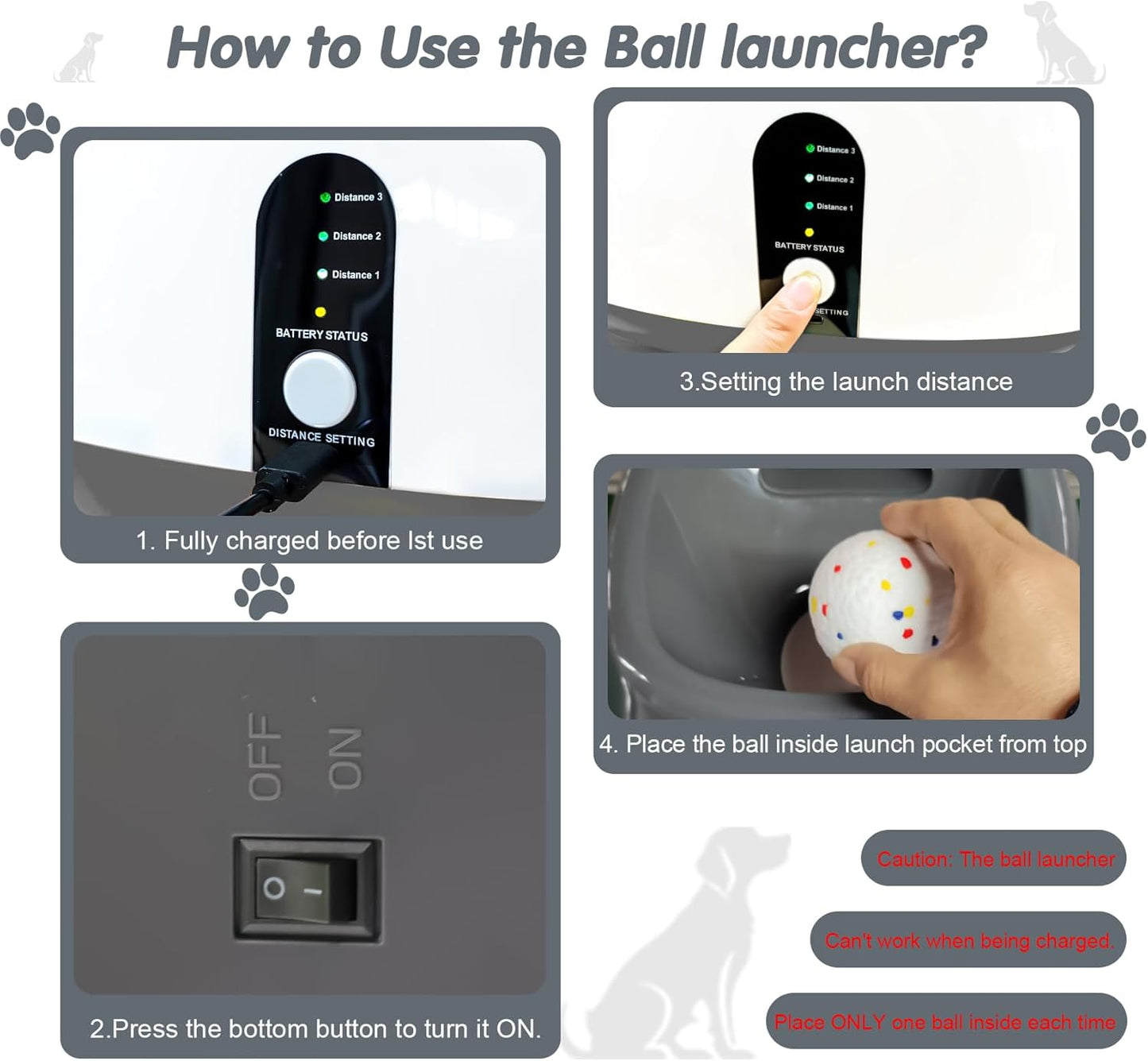 Automatic Dog Ball Launcher, Upgraded Interactive Dog Balls Thrower with 3 Distance 29Ft-79Ft, Remote Control Ball Launcher for Medium&Large Dogs, 5 Etpu Balls Included (Silver Grey