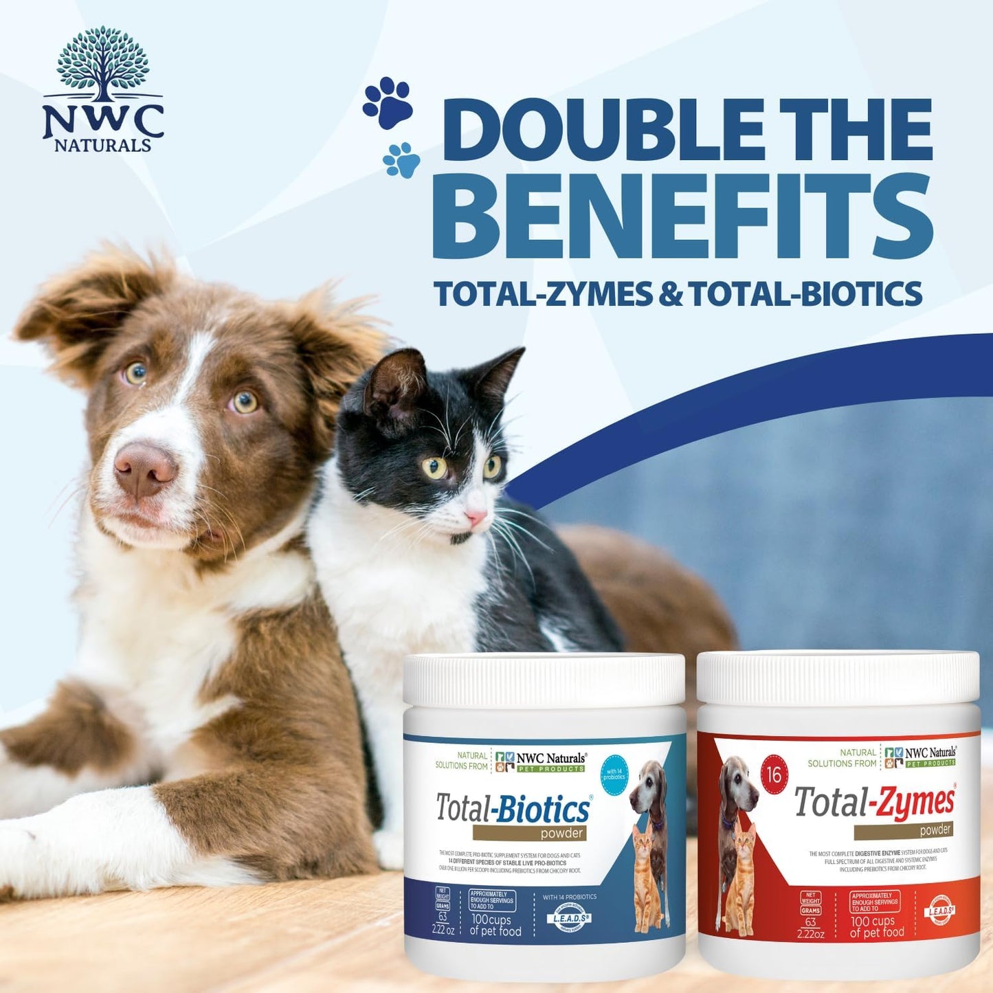 NWC Naturals Mini-Twin Pack 2.22oz Probiotics and Digestive Enzymes for cats and dogs. Smaller Size.