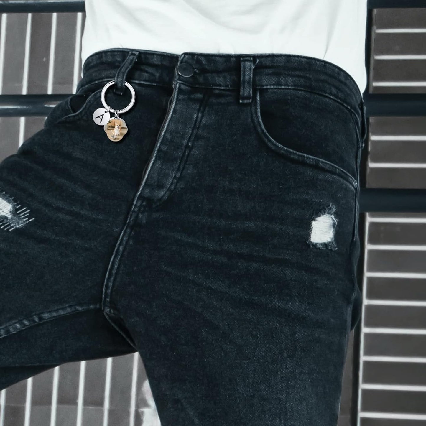 Personalized Cremation Urn Keychain for Pet Human Ashes Custom Photo/Name/Date Dog Cat Paw Print Pendant Stainless Steel Keyring Memorial Keepsake Keychain for Women Men (Style B1)