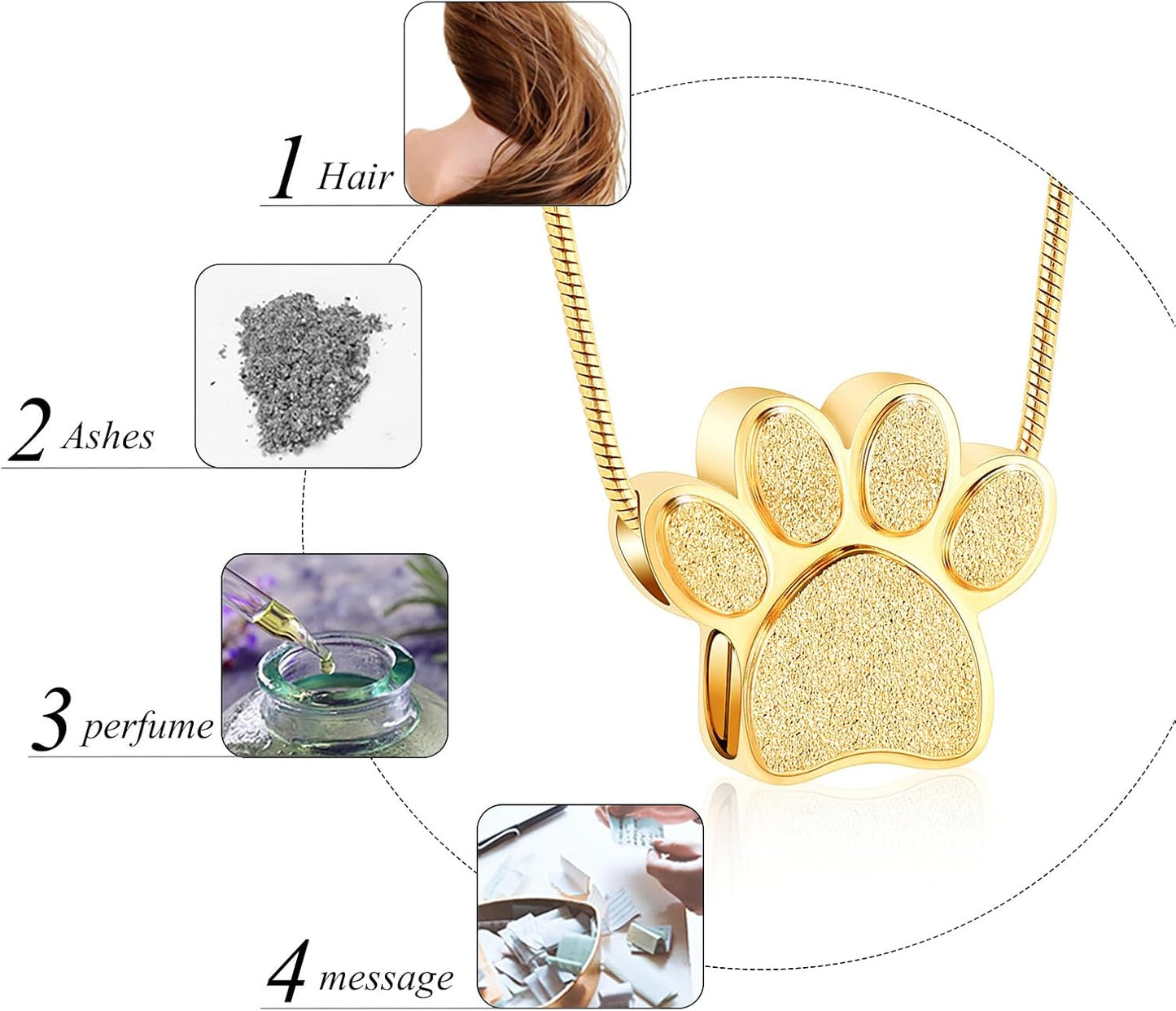Pet Urns For Dogs/Cats - Pet Ashes Necklace - Paw Print Urn Necklace with Mini Keepsake Urn Memorial Ash Jewelry