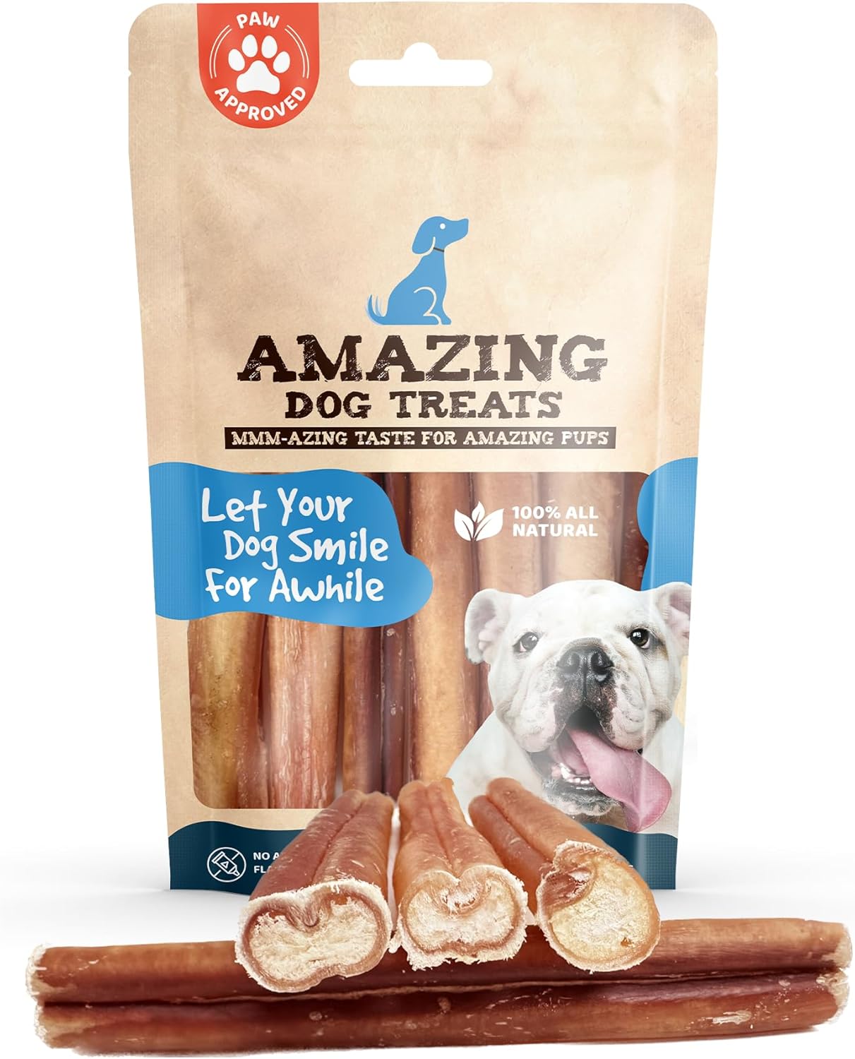 Amazing Dog Treats Bully Stick for Dogs (Extra Thick/Jumbo 6 Inch - 6 Count) - Long Lasting, Safe Chews