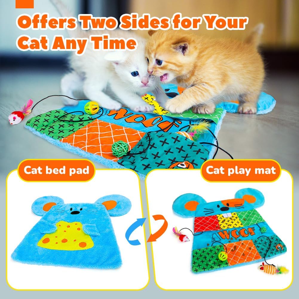AWOOF Cat Mat, Cute Soft Catnip Mat, Cat Activity Mat Machine Washable Catnip Toys Interactive Cat Toys for Indoor Cats (Mouse Shape)
