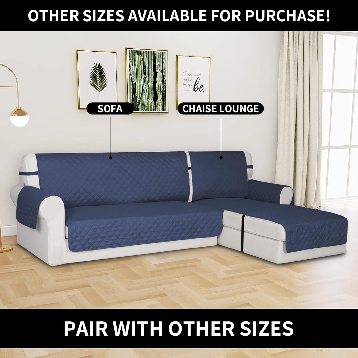 Easy-Going Reversible Chaise Lounge Couch Cover Water Resistant Sofa Cover Sectional L Shaped Sofa Slipcover with Adjustable Straps Furniture Protector for Dogs (115X34 in, Dark Blue/Dark Blue)