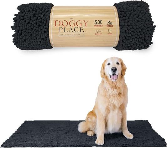 My Doggy Place Microfiber Dog Mat for Muddy Paws, 60" x 36" Charcoal - Non-Slip, Absorbent and Quick-Drying Dog Paw Cleaning Mat, Washer and Dryer Safe - X-Large/Runner