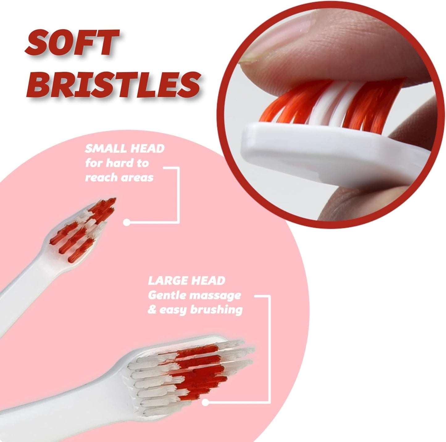 Pet Toothbrush for Dogs, Cats with Soft Bristles - Easy Teeth Cleaning & Dental Care, Non Slip Dual Head Dog Toothbrush for Medium & Large Pets, Toothpaste Not Included, Pack of 2