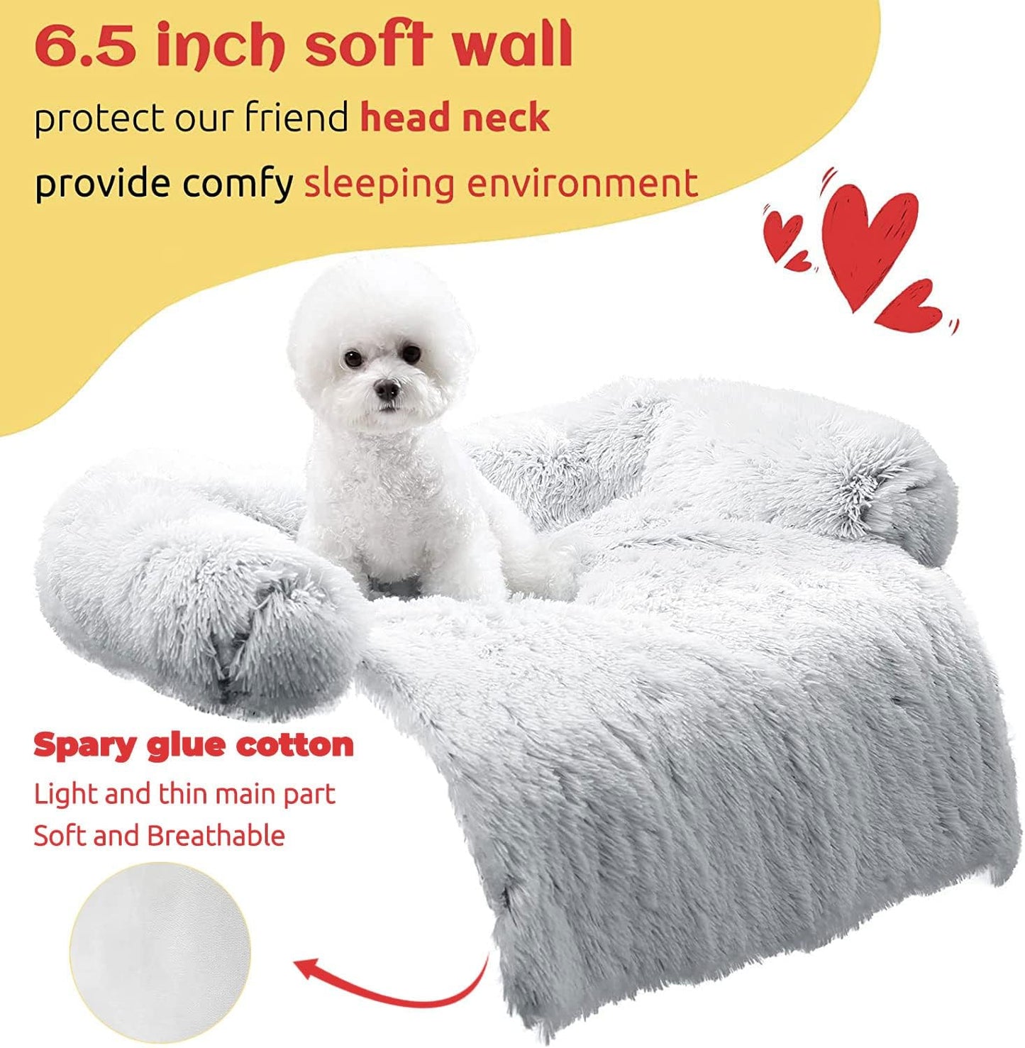 HACHIKITTY Calming Pet Sofa Bed Mat, Washable Plush Couch Cover for Dogs & Cats, Furniture Protector with Anti-Slip Bottom (30"x 27"x 6", Gray)