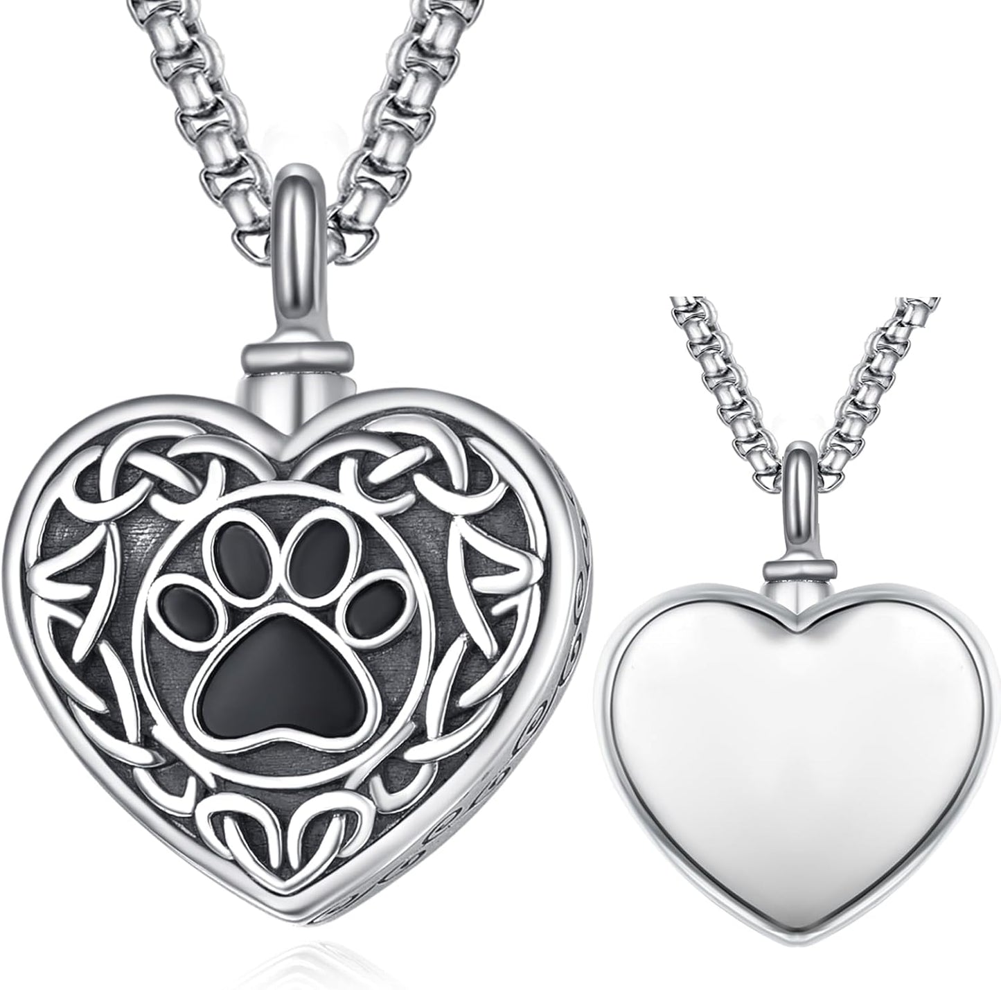 Pet Cremation Urn Necklace for Dog Cat Ashes 925 Sterling Silver Paw Print Keepsake Pendant Celtic Knot Memorial Jewelry for Women Men