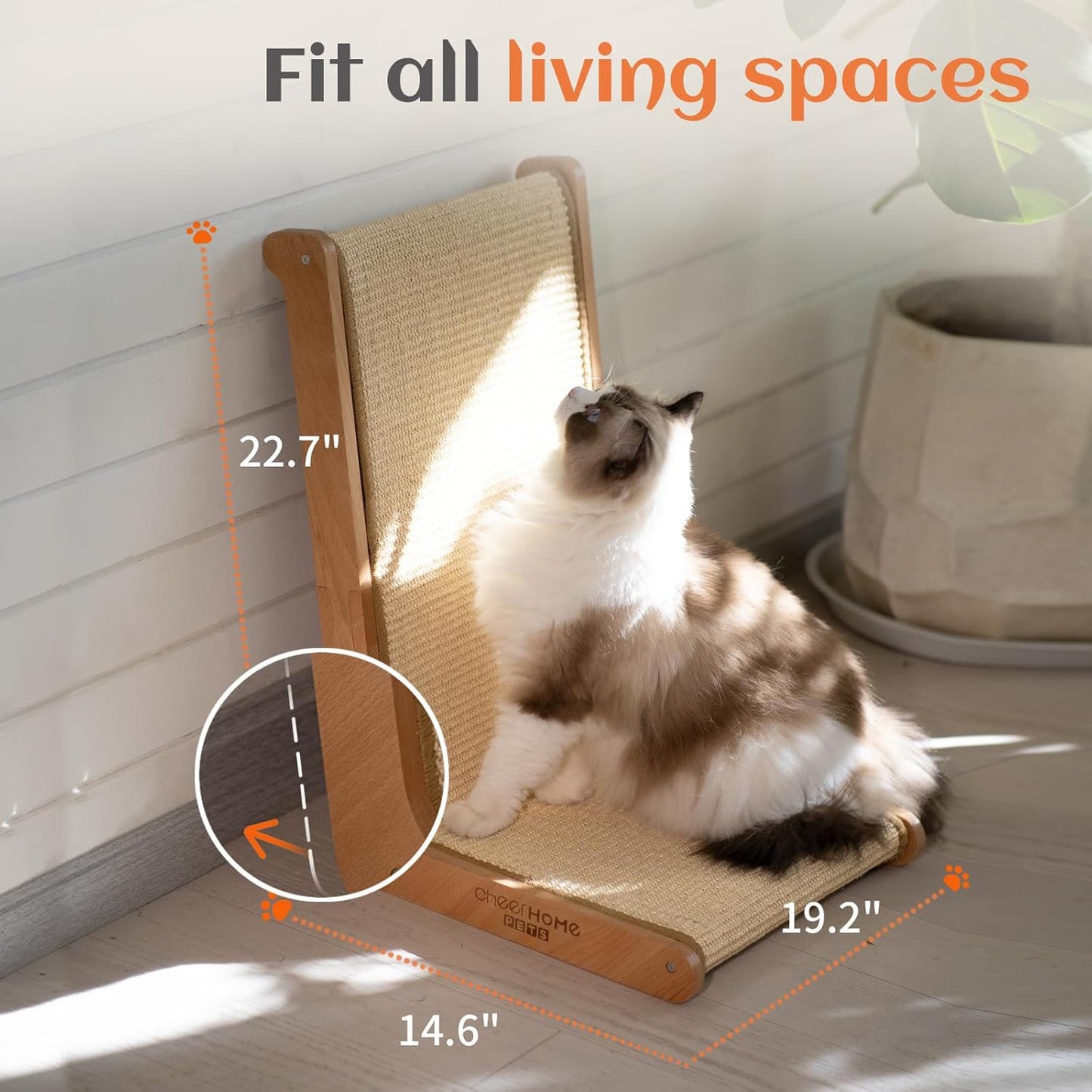 CHEERHOME PETS Sisal Cat Scratcher for Indoor Cats Scratching Pad Vertical Cat Scratcher L Shape Cat Scratching Board Cats Scratch Post Solid Wooden Cat Furniture(Large)