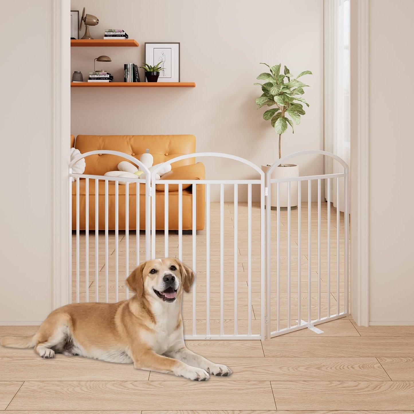 3 Panles Full Matel Freestanding Dog Gates with Door, 72"Extra Wide 36"Tall Free Standing Dog Pet Gate for Indoor & Outdoor. Foldable Pet Fences for Doorways, House, Stairs, Porch, Deck, Yard