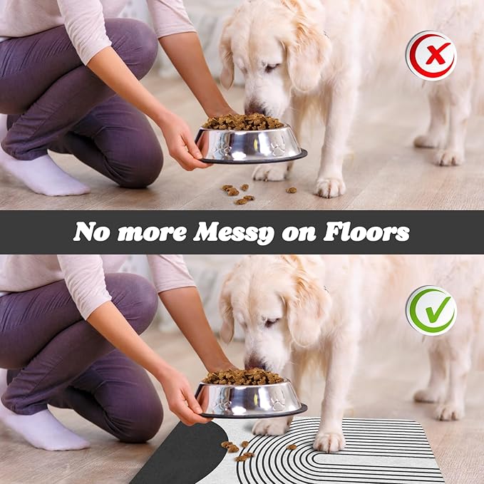 Dog Food Mats for Floors Waterproof, Cat Water Bowl Mats Pet Feeding Absorbent Mat Placemats for Food and Water Black Bohemia 16 * 24 inch