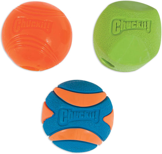 Chuckit! Fetch Pack Dog Ball Dog Toys, Medium (2.5 Inch) Pack of 3, for Medium Breeds, Includes Erratic, Strato and Ultra Squeaker Balls