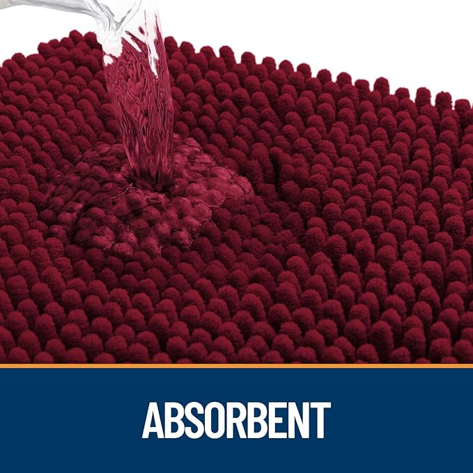 OLANLY Door Mat for Muddy Dog Paws 36x24, Ultra Absorbent Chenille Mud Doormat with Paw Print Design, Non-Slip Washable Doormat for Indoor Entryway, Quick-Dry Pet Bed Mats for Dirty Dogs, Burgundy