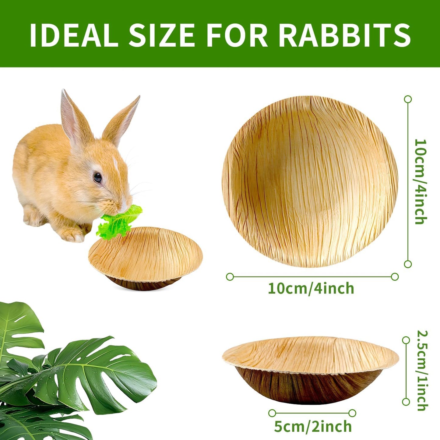 30 Pcs Disposable Palm Leaf Bowls 4 inch Bowl for Rabbits, Compostable Like Bamboo Bowls Disposable Bowl Bunny Chew Toys Chewable Dish for Rabbits & Bunnies,Small Pets