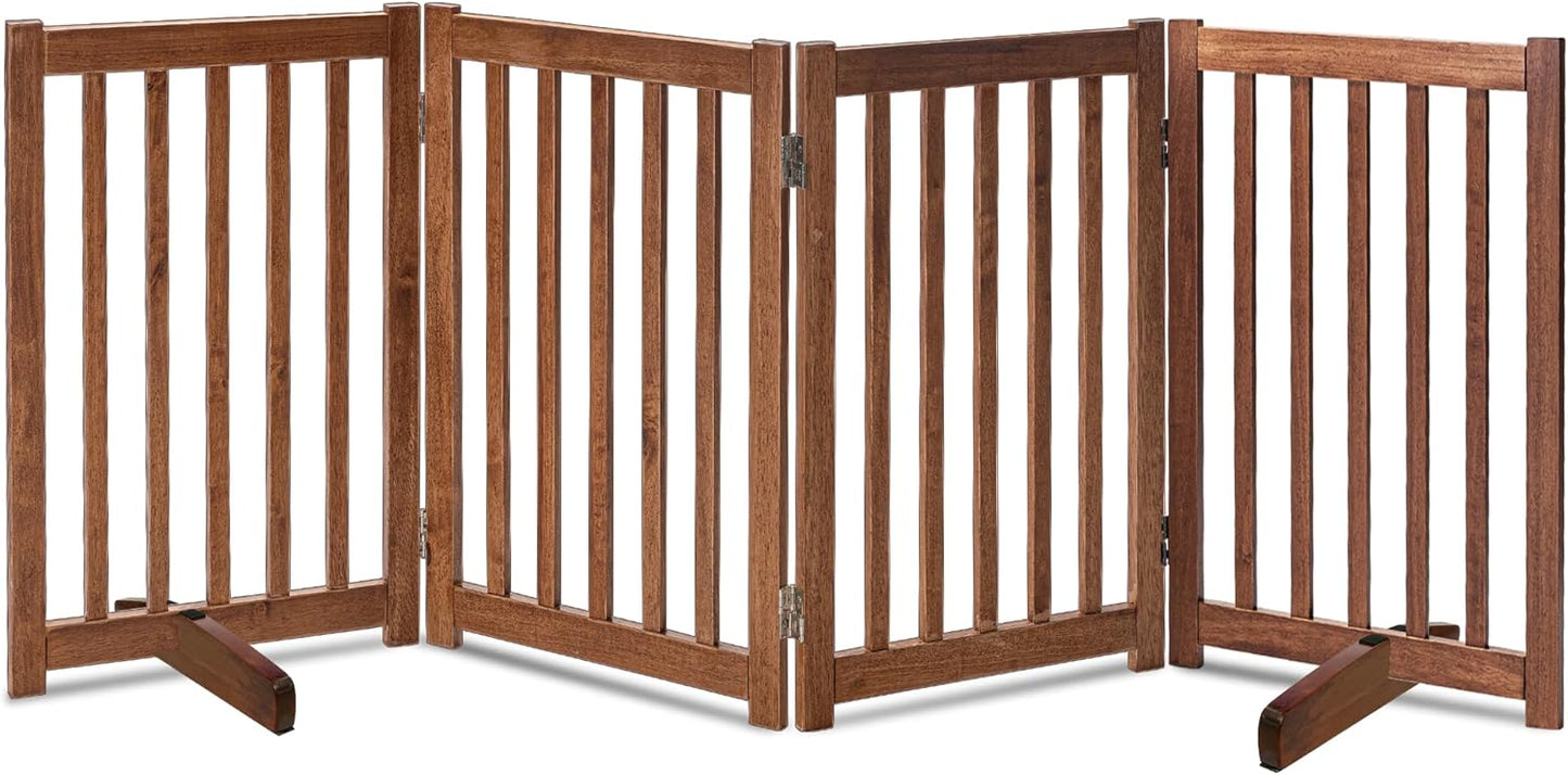 LZRS Solid Hardwood Freestanding Pet Gate,Wooden Dog Gates Indoor for Doorways,Nature Wood Dog Gates for The House,Stairs,Safety Fence,Oak,30" Height-4 Panels