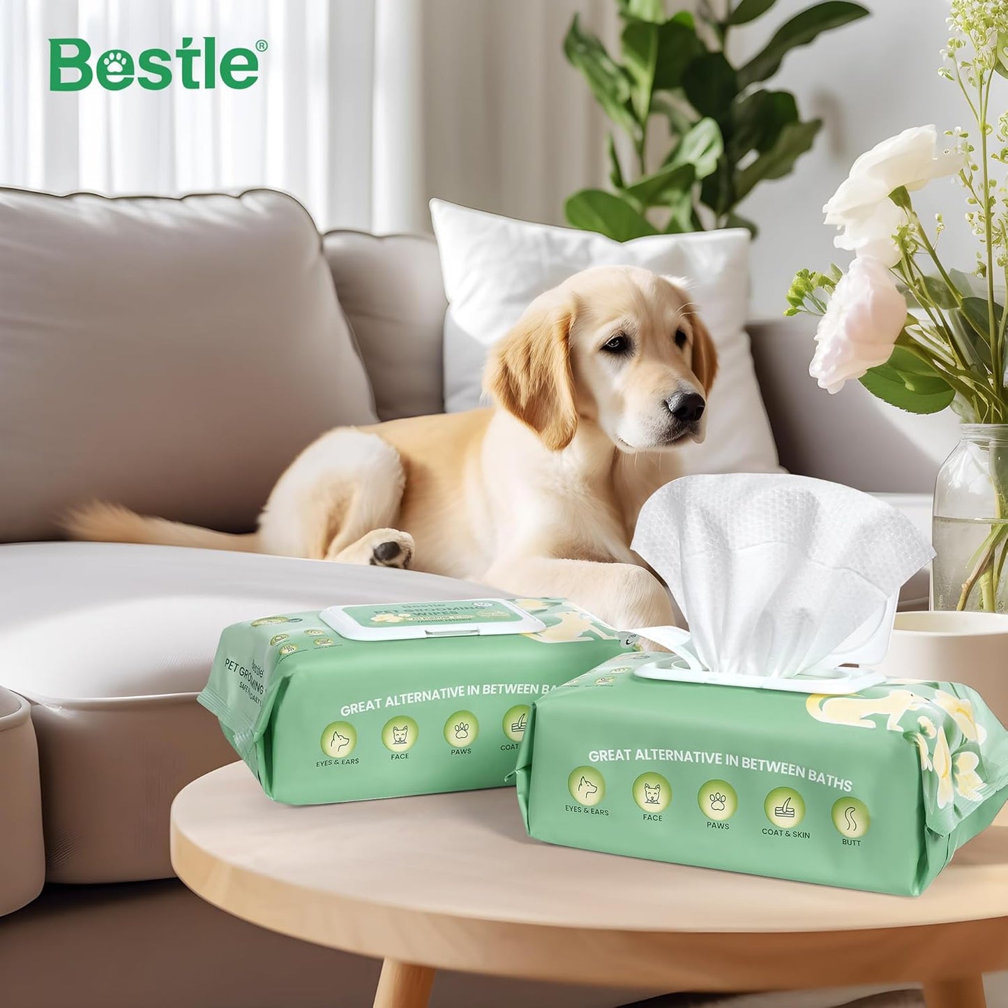 Dog Wipes, 100 Count Pet Grooming Wipes, Conditioning Shine Coat, Cleaning and Deodorizing, Pet Wipes for Dogs & Cats, for Sensitive Skin (Jasmine)