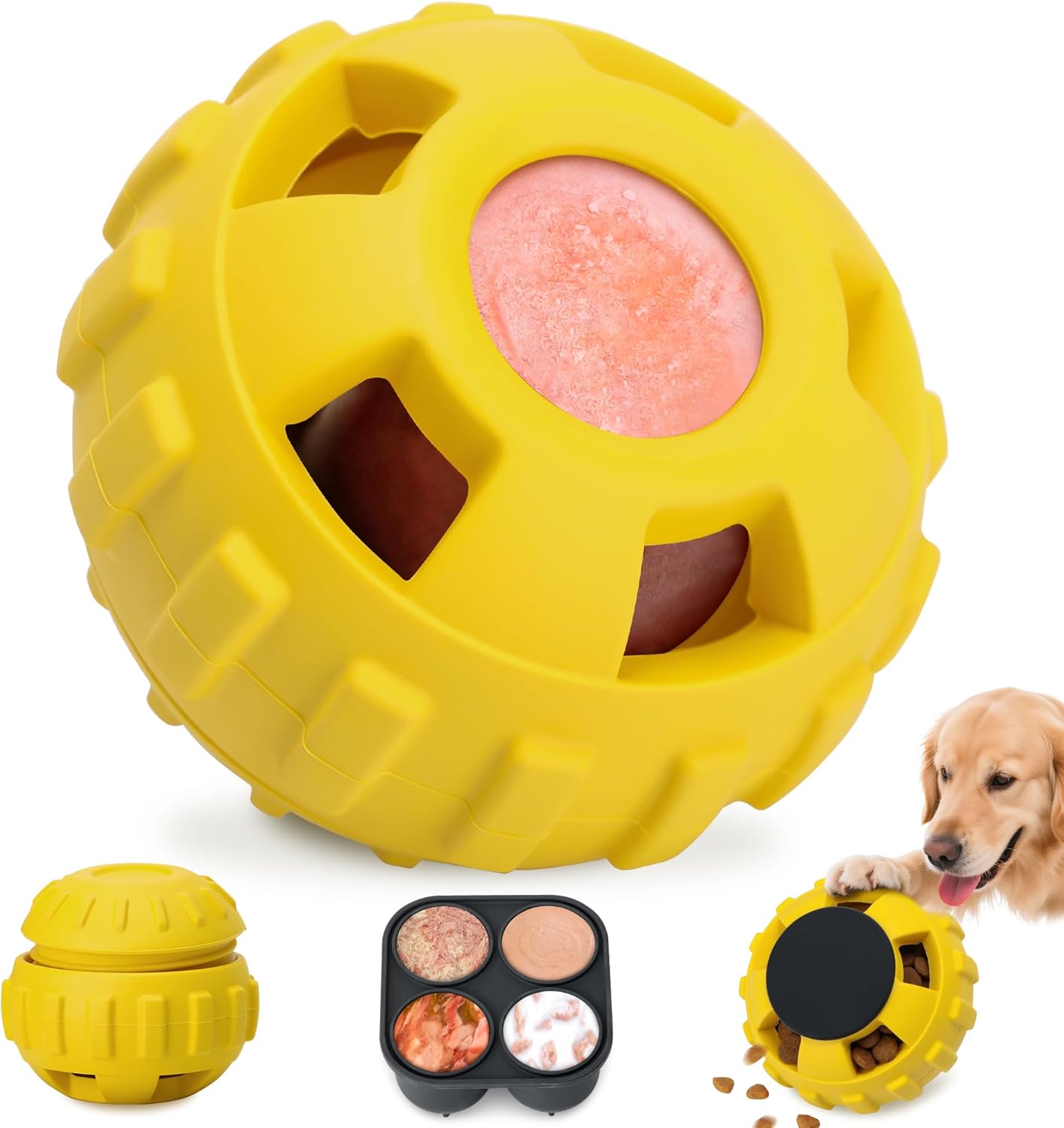 Frozen Treat Dispensing Dog Toys to Keep Them Busy,Dog Enrichment Toys for Natural Rubber-Stuffable Ball,Dishwasher Safe,Lemon,S