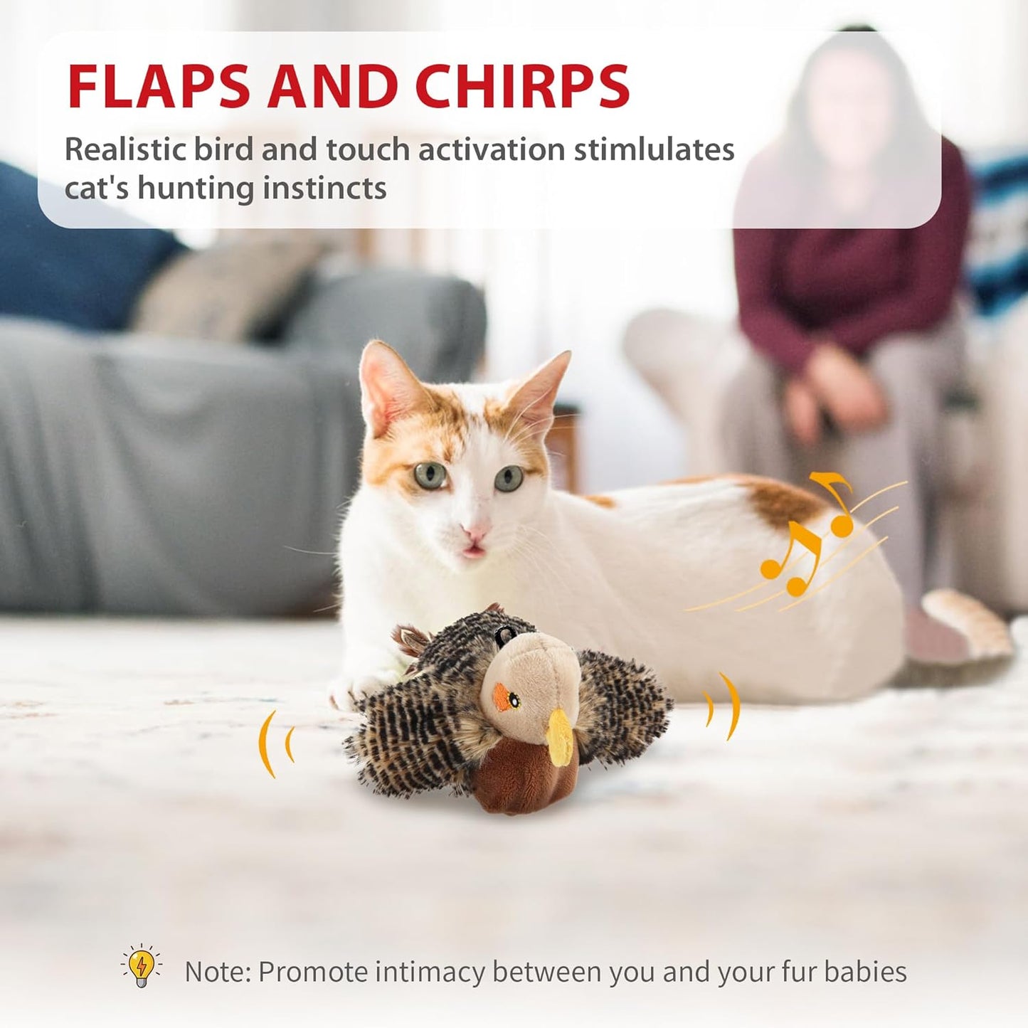 Gigwi Flappy Bird Cat Toy for Indoor Cats, Rechargeable Lifelike Interactive Flapping Bird Cat Toy Tweet, Flapping Wings & Lively Chirping, Automatic Catnip Toys for Cats Kitten, Touch Activated
