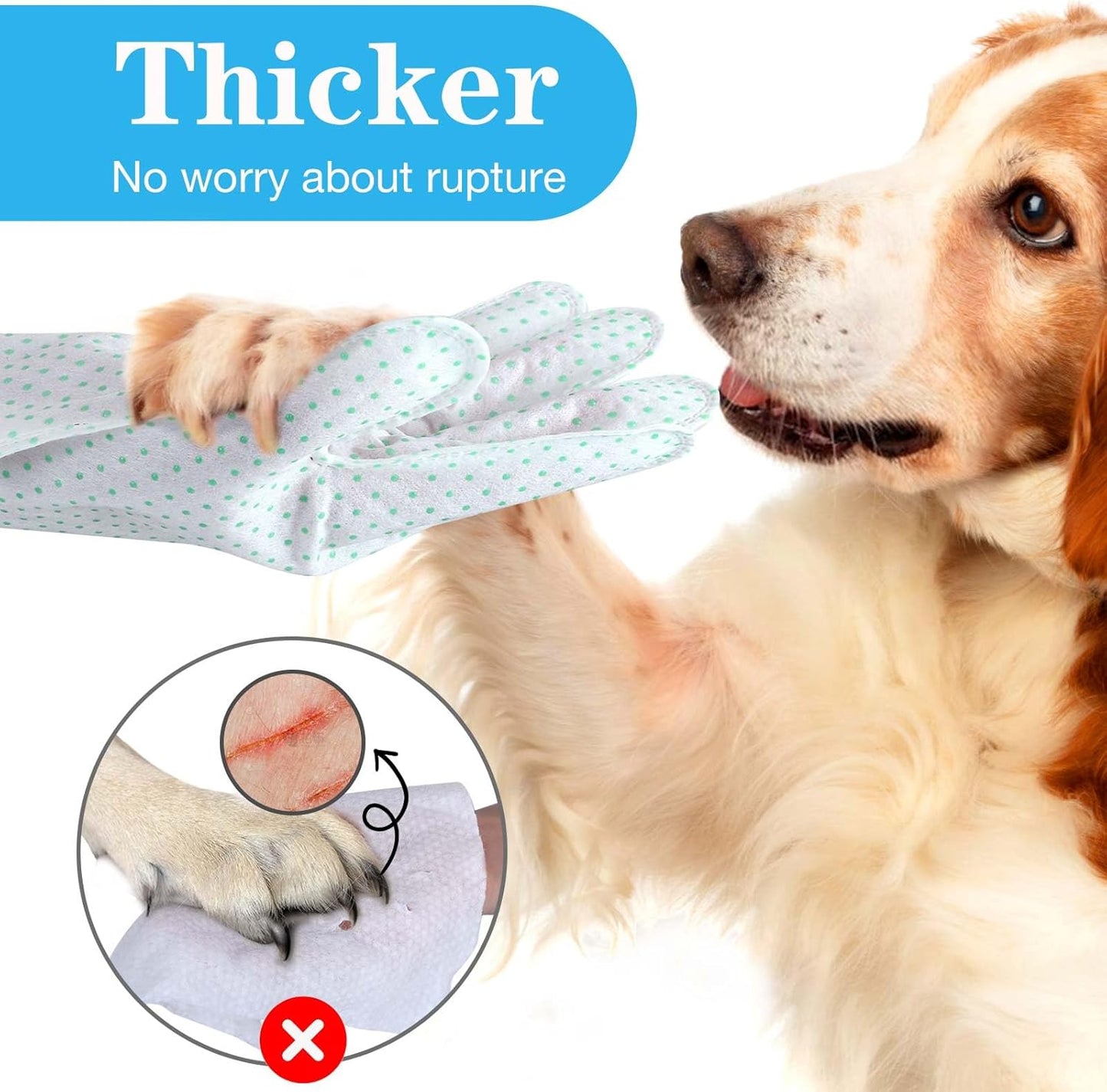 Dog Cleaning Gloves Wipes 15pcs Deodorizing Disposable Pet Grooming Bathing Gloves Extra Thick, No Rinse Shampoo Dry Cleaning Gloves for Dogs & Cats Paw Face Ear Fur and Butt