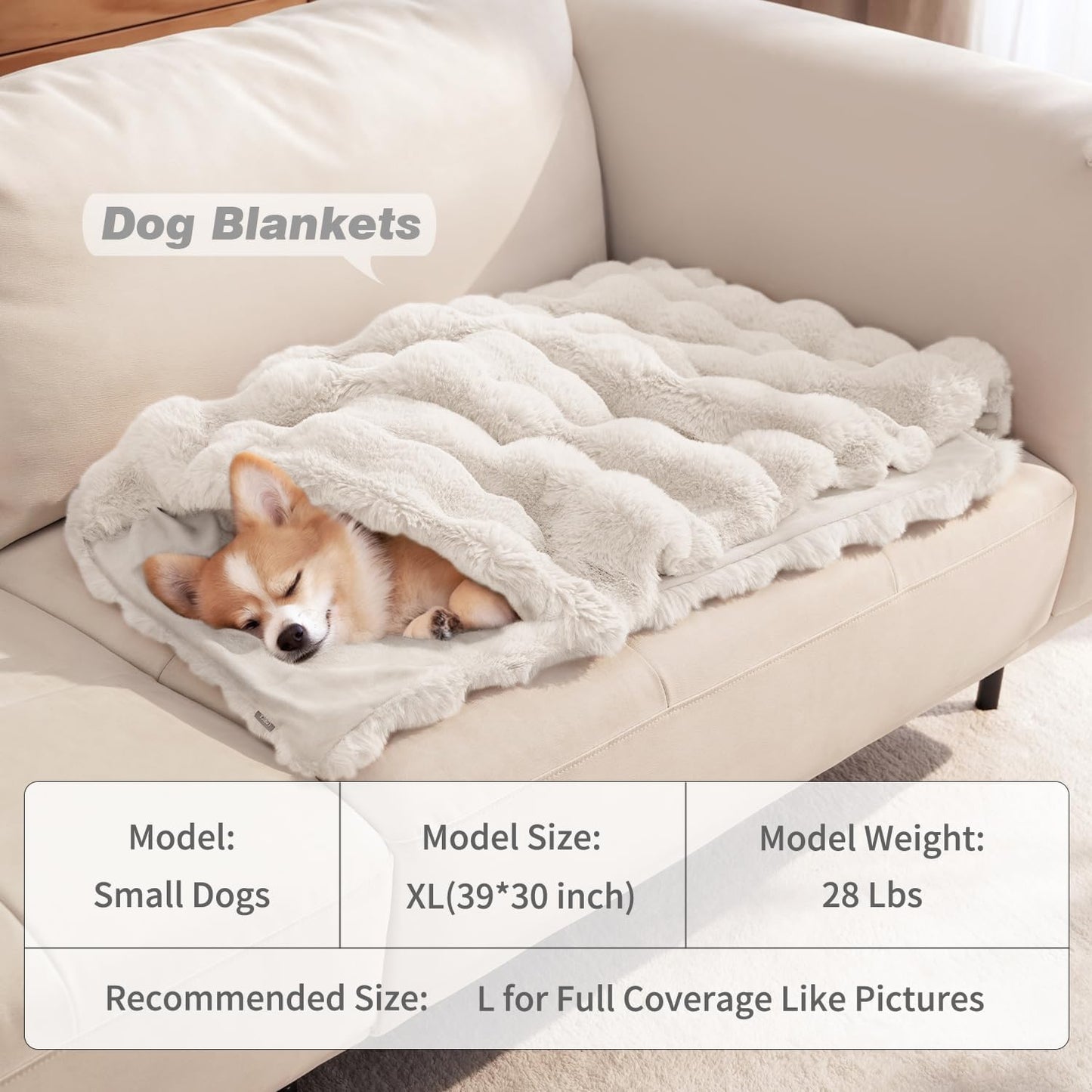 Dog Blanket Ultra Soft Fuzzy Faux Fur Cat Blankets for Indoor Cats Faux Fur Machine Washable Reversible Pet Throw Protector for Couch Furniture 28"X 22" White