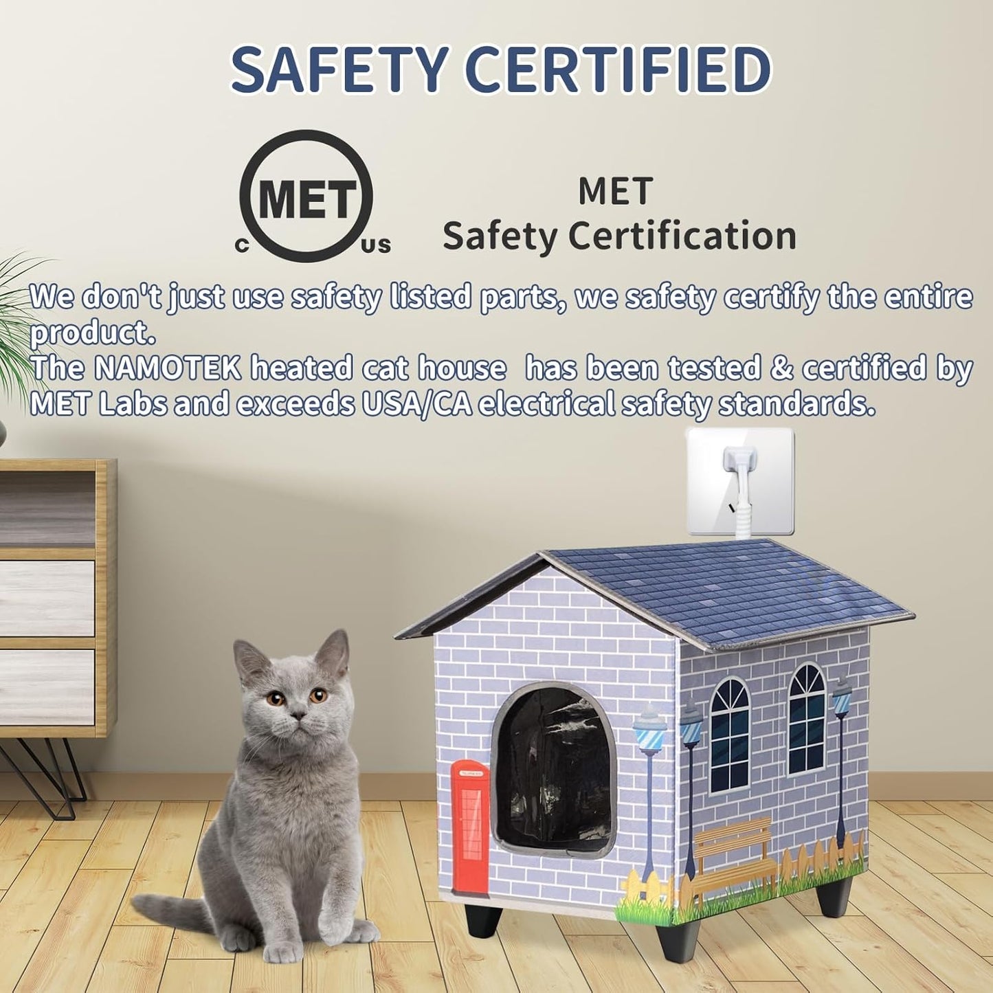 NAMOTEK Heated Cat Houses for Indoor/Outdoor Cats with Elevated Heated Cat Bed Providing Safe Feral Cats, Easy to Assemble Small(15" x 13" x18)