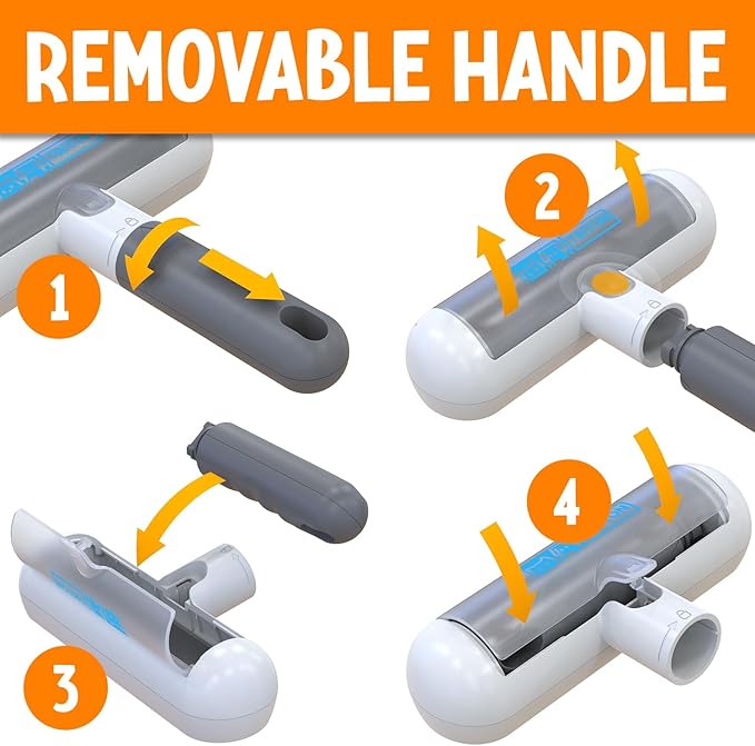 Triton Travel Pet Hair Removal Tool w/Fur Trapping Compartment and Detachable Handle, 60% Smaller Storage Size, Reusable Shedding Roller, Cat and Dog Hair Remover for Furniture, Couch (Gray/White)