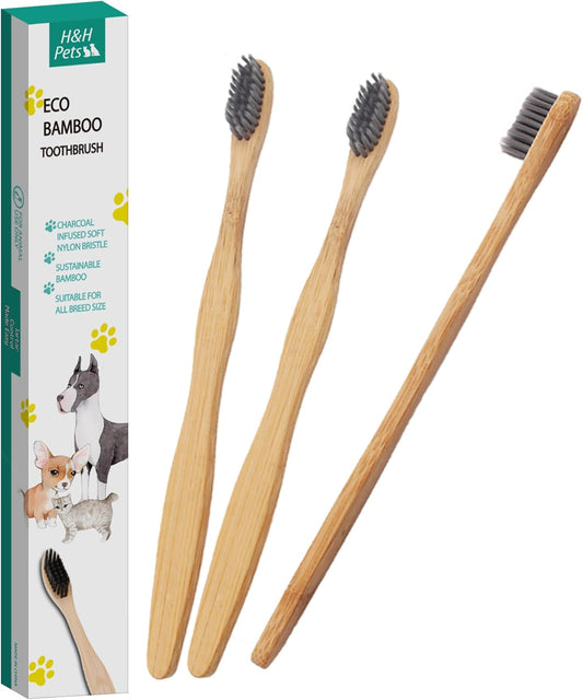 H&H Pets Bamboo Toothbrush Set for Dogs and Cats - Ultra Soft Bristles & Biodegradable Wooden Toothbrush, Puppy Supplies, Dog Dental Set, Eco-Friendly Pet Supplies (Large; 3-Count Pack)