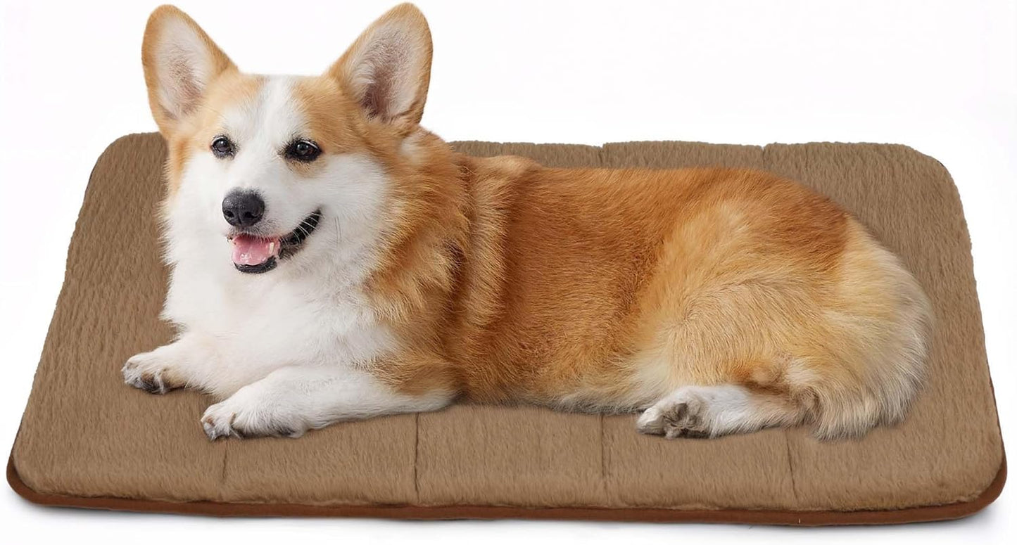 Dog Crate Pad for Medium Dogs - Orthopedic Dog Bed with Memory Foam, Washable Soft Warm Pet Mat with Non-Slip Bottom, Khaki