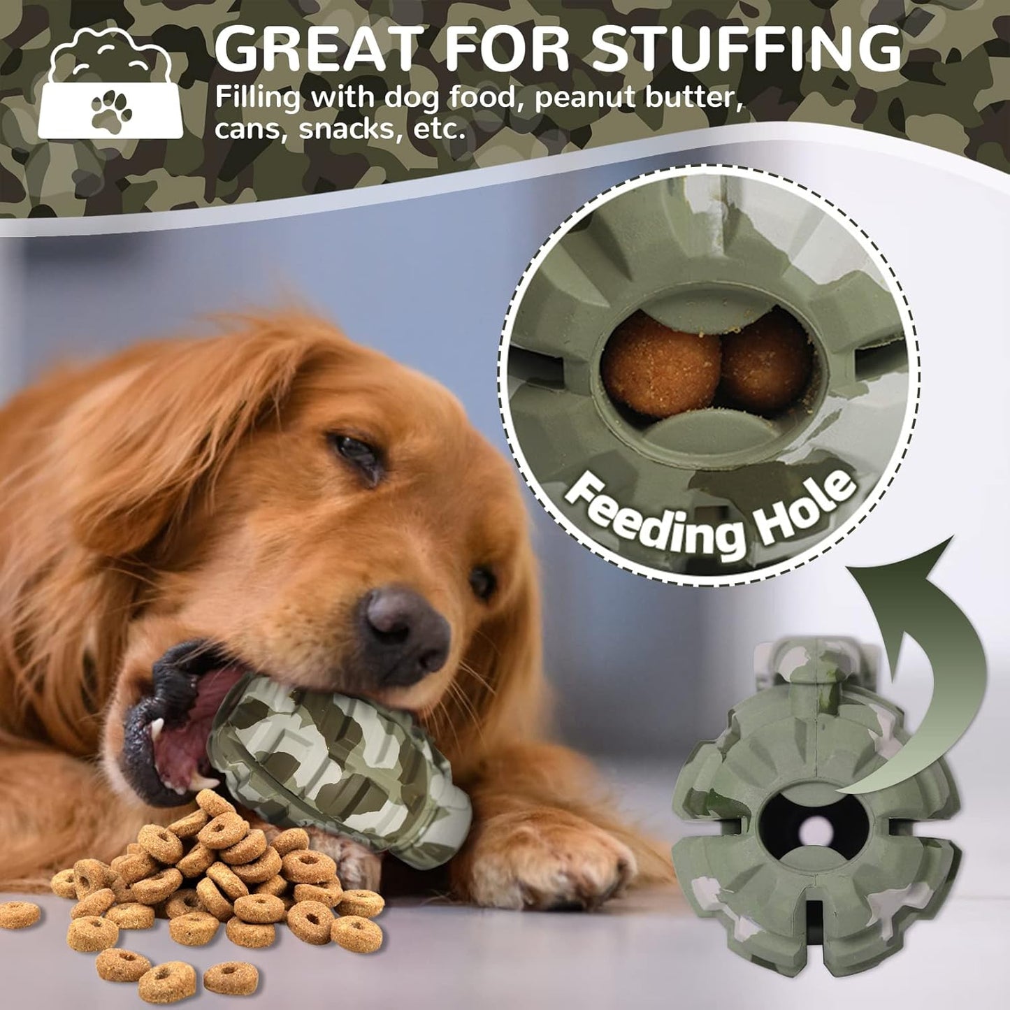 Dog Toys for Aggressive Chewers Large Breed, for German Shepherd, Indestructible Interactive Treat Dog Toys for Large Medium Breeds, Food Grade & Tough Rubber, Fun to Chew, Chase and Fetch (Camo)