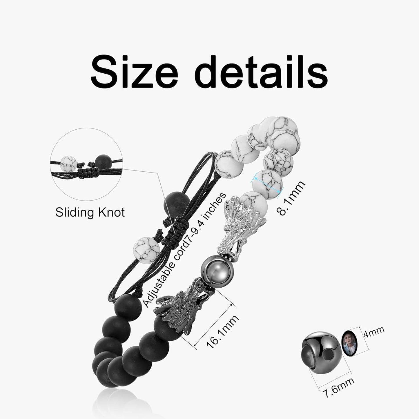 EMIRISTIC Custom Photo Bracelet - Personalized Picture Natural Stone Cuban Chain Bracelet - Any Special Day Gifts