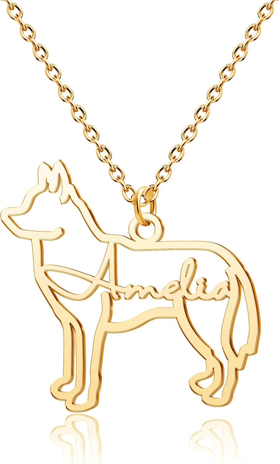 CoolJewelry Custom Dog Breeds Portrait Cat Pet Memorial Name Necklace Dainty Animal Pendant Chain Personalized Jewelry Remembrance Gifts for Dog Lover Women Girls