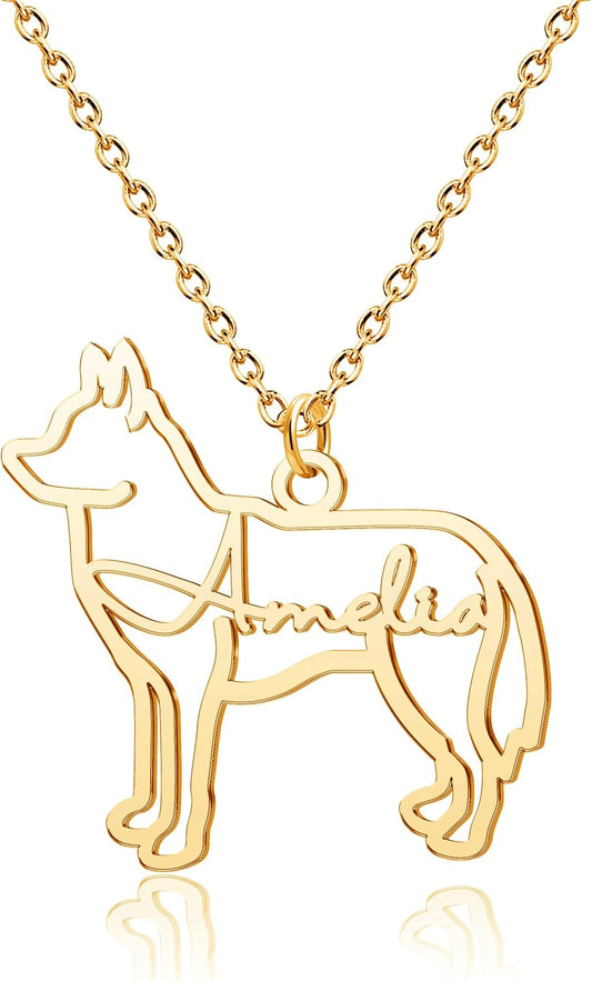 CoolJewelry Custom Dog Breeds Portrait Cat Pet Memorial Name Necklace Dainty Animal Pendant Chain Personalized Jewelry Remembrance Gifts for Dog Lover Women Girls