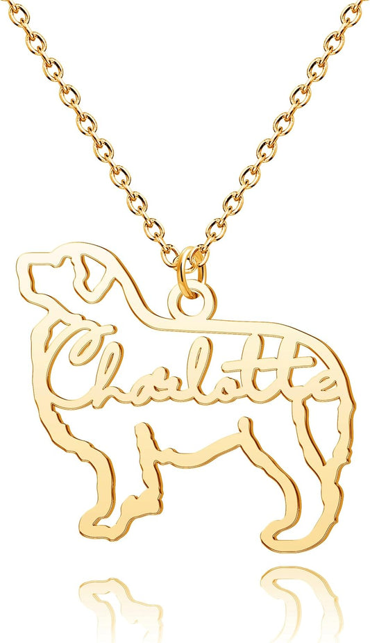 CoolJewelry Custom Dog Breeds Portrait Cat Pet Memorial Name Necklace Dainty Animal Pendant Chain Personalized Jewelry Remembrance Gifts for Dog Lover Women Girls