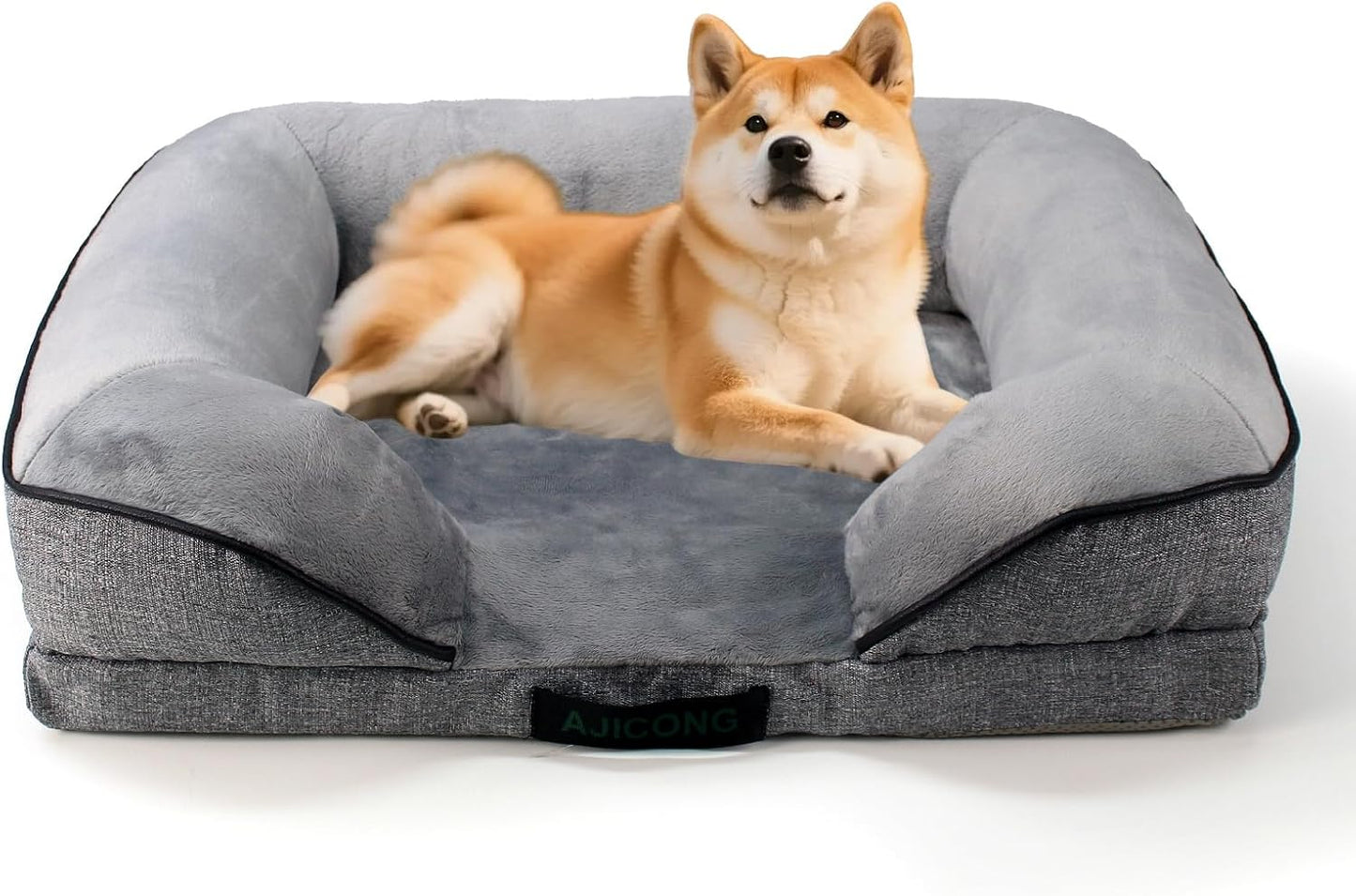 Orthopedic Egg-Shaped Sponge Dog Beds Large Sized Dog with Sides, Removable Cover and Non-Slip Bottom (Grey, 35 * 25 * 8)