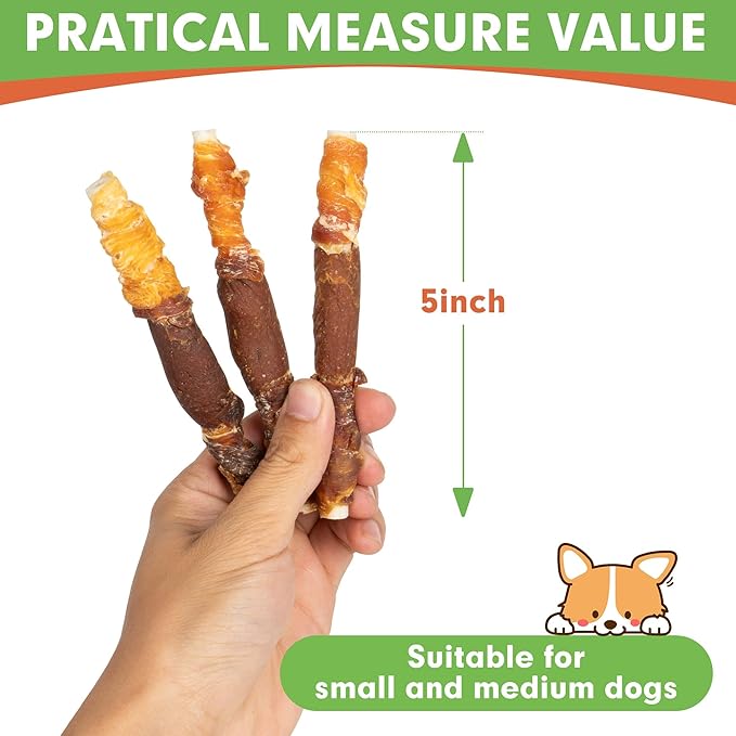 MON2SUN Dog Treats, Triple Flavor 5 Inch Chicken Liver Duck and Chicken Wrapped Rawhide Snacks for Small and Medium Dogs, 21.16 Oz (30 Count-Pack of 1)