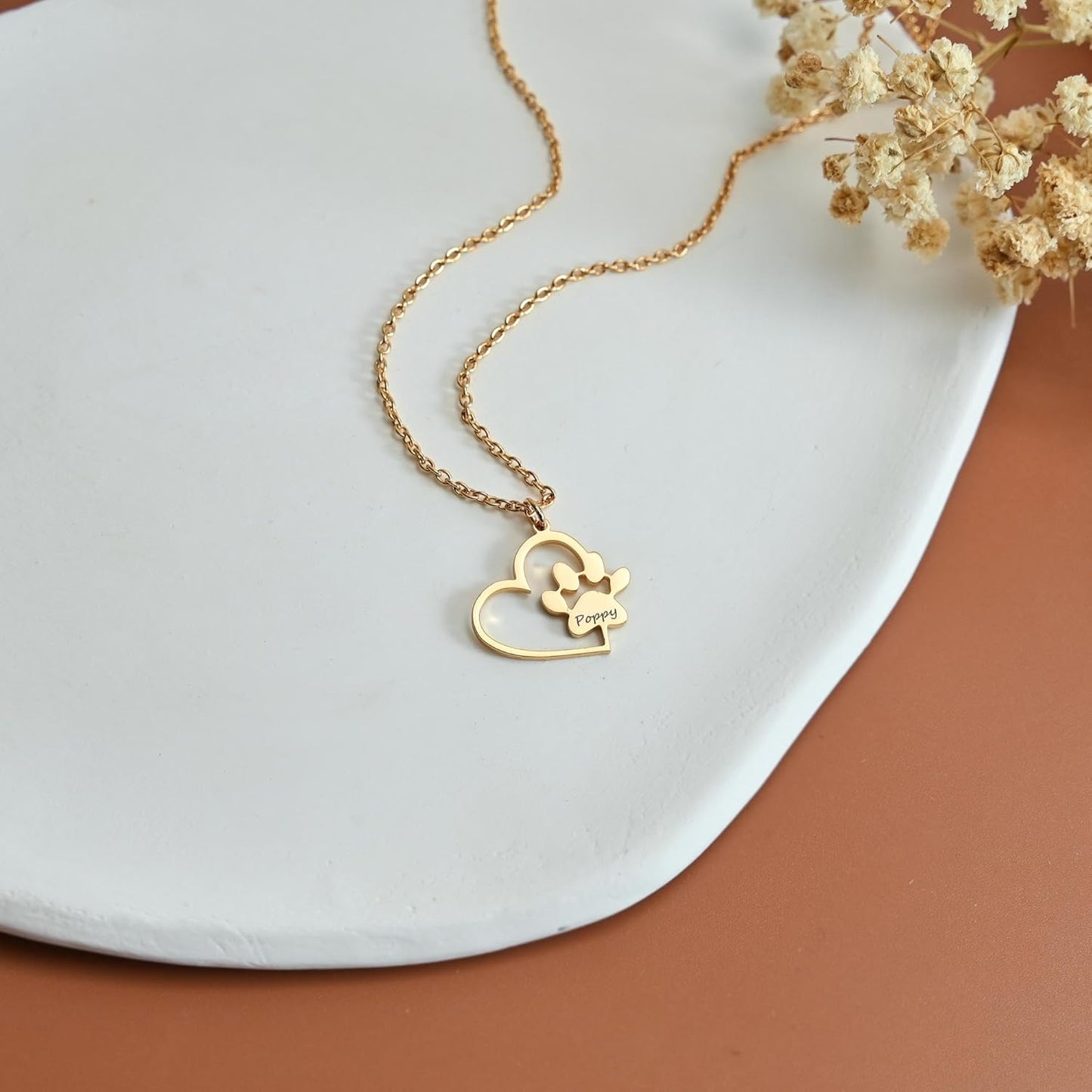 Customized Paw Print Necklace Personalized Pet Name Necklace Custom Engraved Dog Cat Paw Pendant Necklace Pet Memorial Gift for Pet Lovers