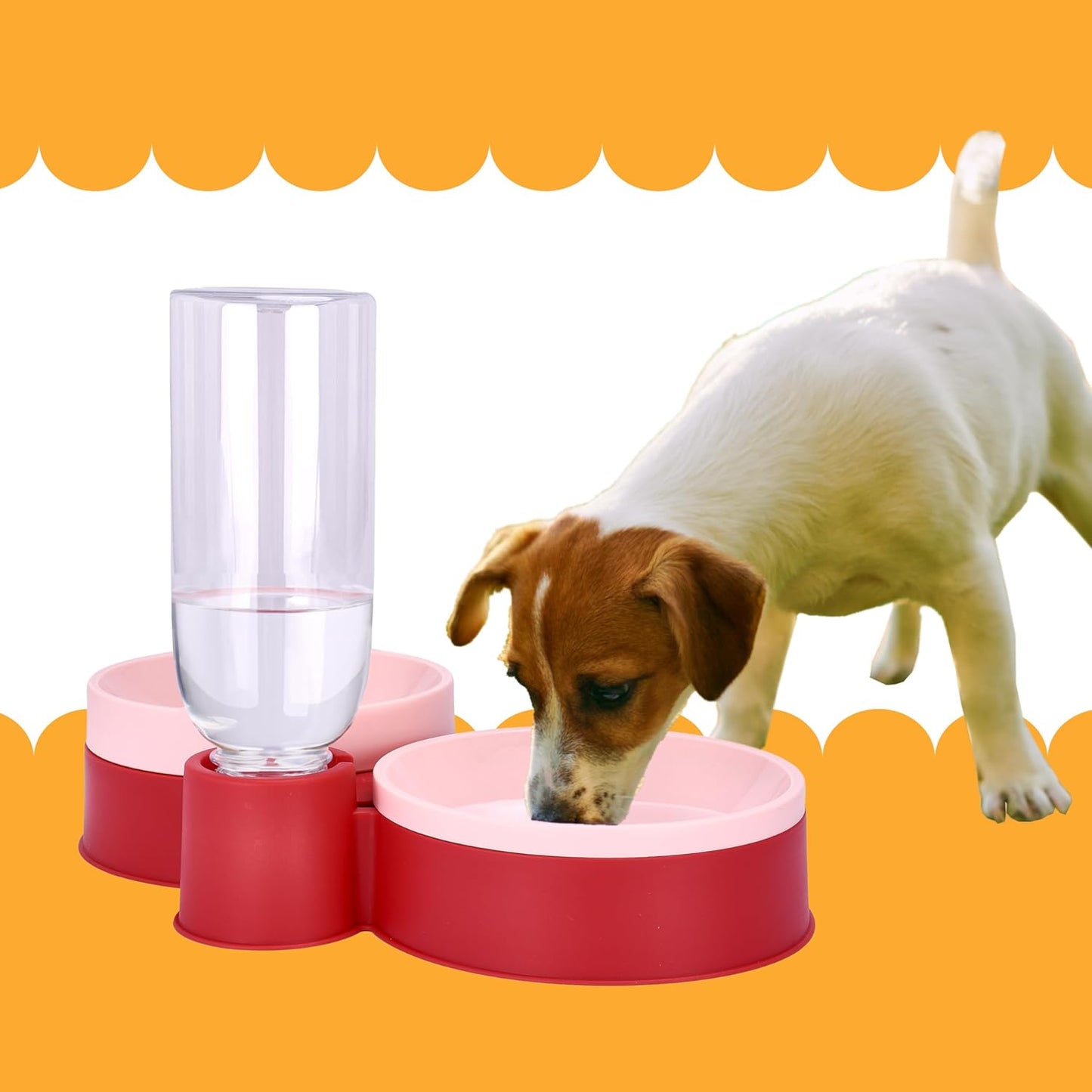 Noa Store Pet Food and Water Dispenser - 2 Removable Bowls - Gravity-Fed Drinking System for Cats and Dogs - 12x7x8 inches - Easy-to-Clean Feeder - Continuous Water Flow - Cat Feeding Station - Pink