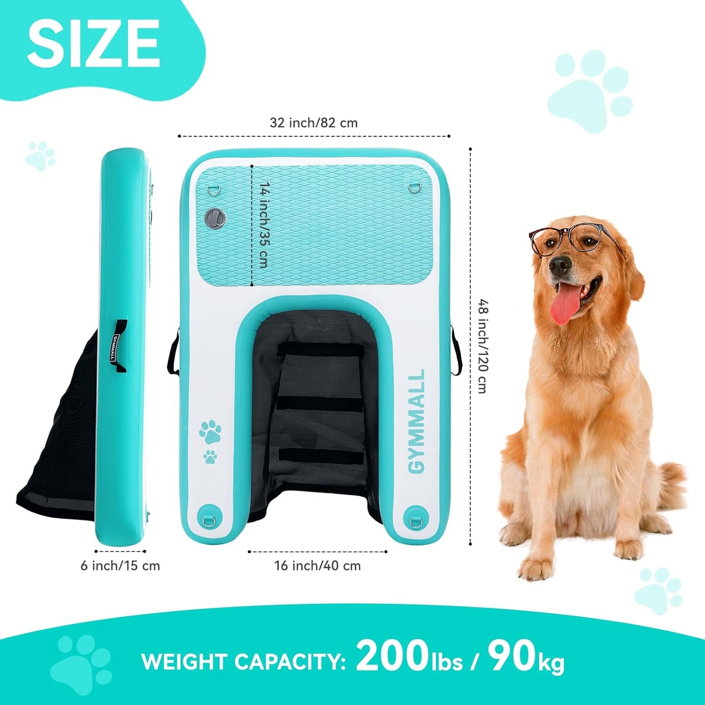 Inflatable Dog Water Ramp Pet Dock Platform Green, Pet Water Platform for Boat Pool Lake Sea, Non-Slip Safety Floating Dock for Dogs up to 200lbs, EVA Puppy Float Ramp Dog Water Ladder