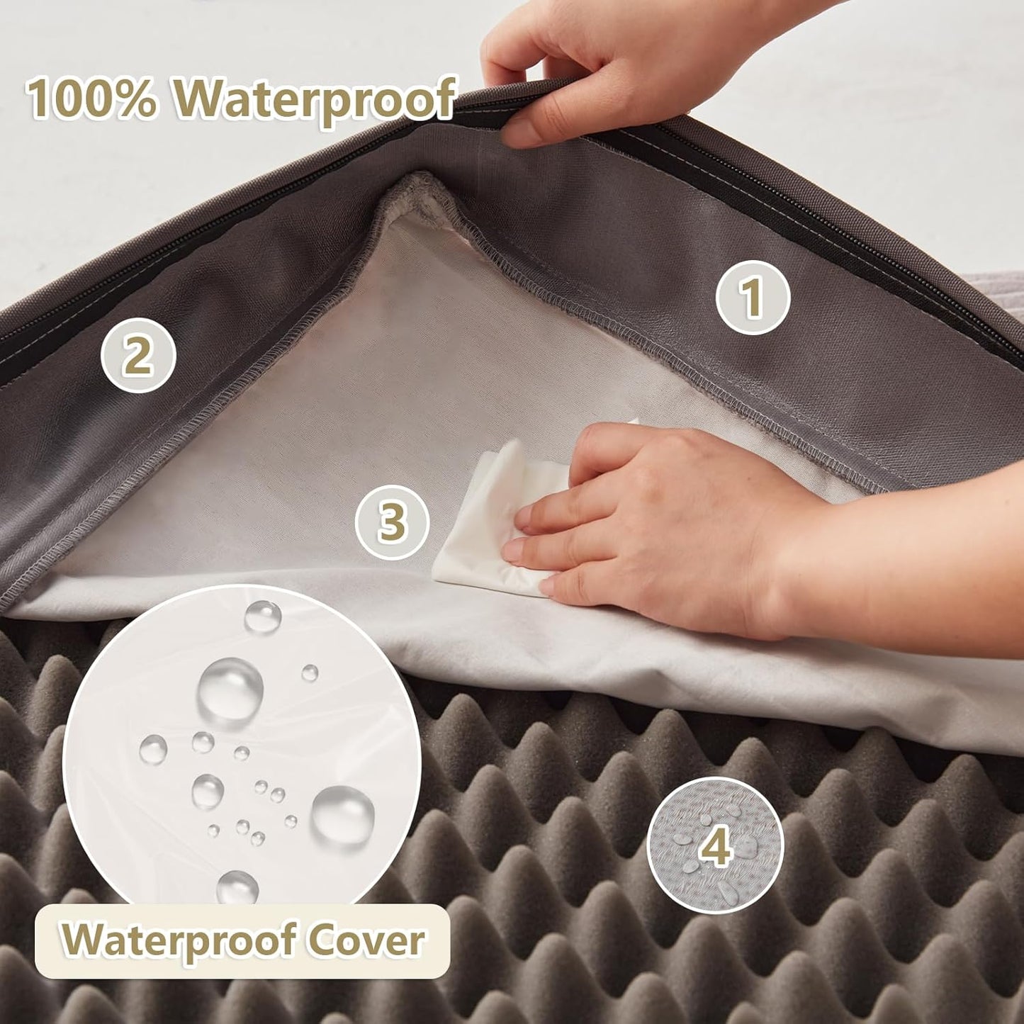 Orthopedic Dog Beds for XL, Large, Medium, Small Dogs - Soft Plush Washable with Egg Crate Foam, Waterproof with Removable Cover & Anti-Slip Bottom, Comfy Striped Dog Bed for Crate, 40x28 Inch, Gray