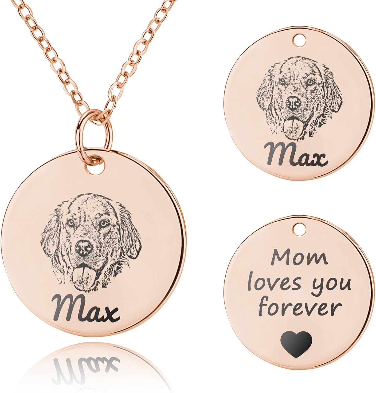 Personalized Pet Portrait Necklace Customized Pet Memorial Necklaces Dog Necklace for Women Custom Pets Necklaces Dog Memorial Jewelry for Cat Mom Dogs Dad (Rose Gold 2 Portrait)
