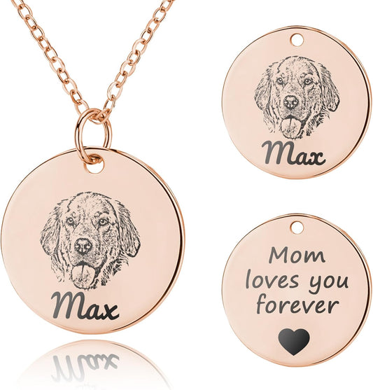 Personalized Pet Portrait Necklace Customized Pet Memorial Necklaces Dog Necklace for Women Custom Pets Necklaces Dog Memorial Jewelry for Cat Mom Dogs Dad (Rose Gold 2 Portrait)