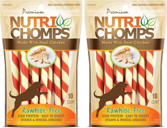 NutriChomps Dog Chews – 5-inch Twists, Easy to Digest, Rawhide-Free Dog Treats, Healthy, 10 Count, Real Chicken Flavor, Bundle of 2 (NT062V-2)