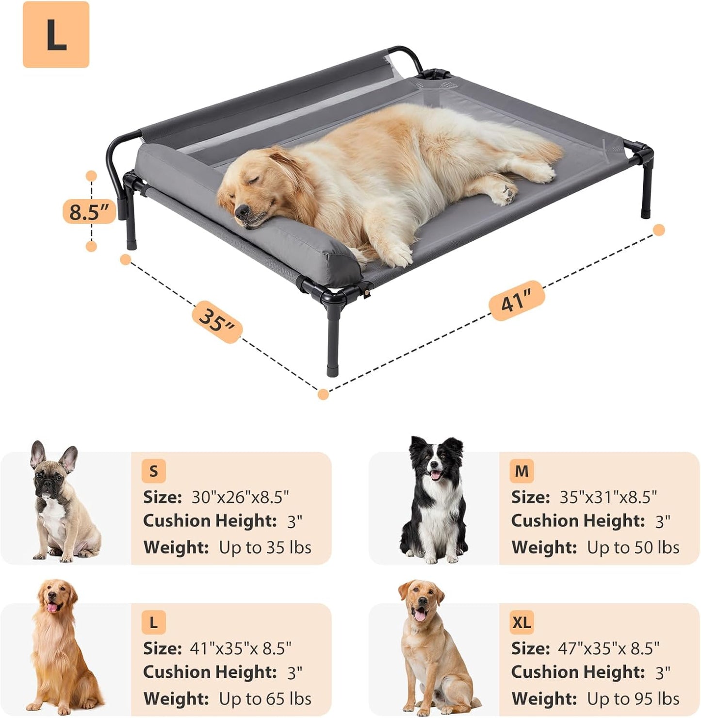 Cooling Elevated Dog Beds, Outdoor Raised Dog Bed for Large Pet, Elevated Outdoor Pet Cot, Durable Breathable Teslin Mesh with Slope Headrest, Chew Proof Portable Pet Bed for Indoor and Outdoor Use