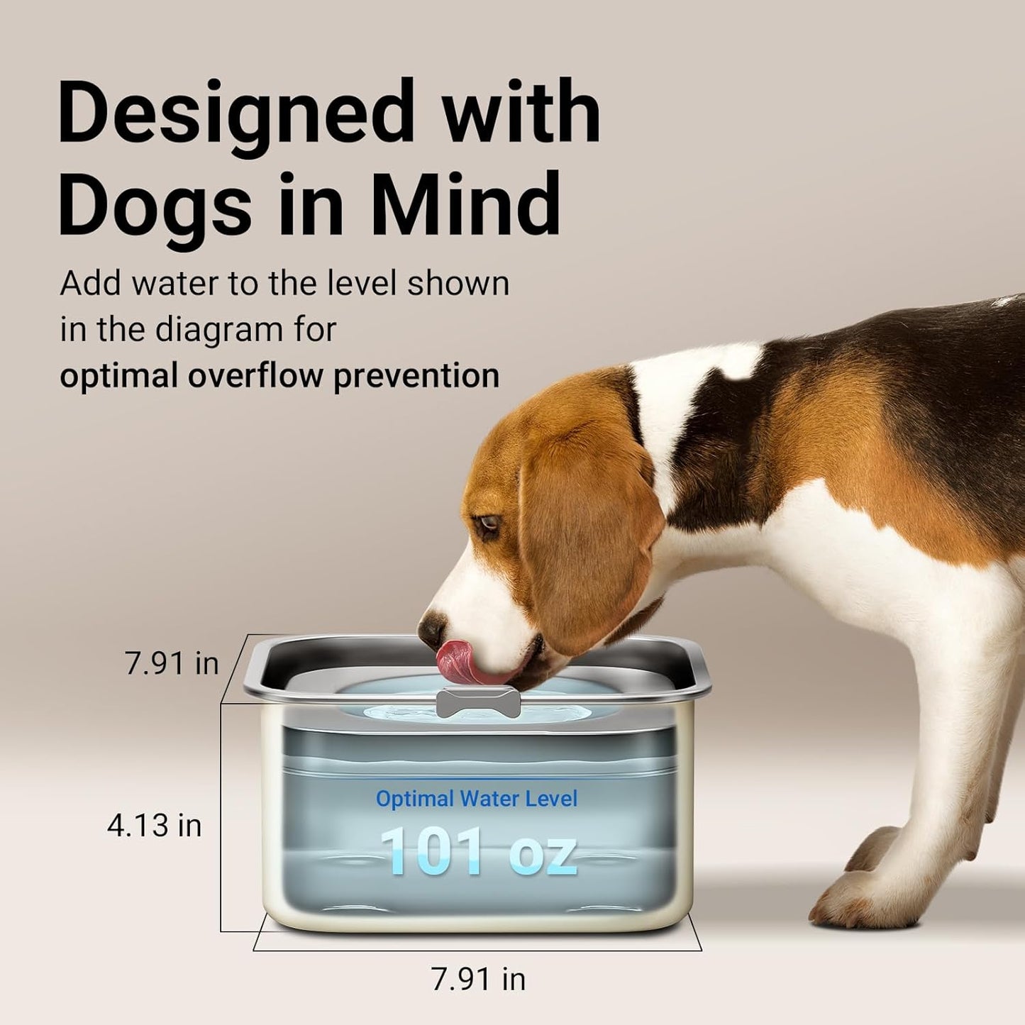 DownyPaws No Spill Water Bowl for Dogs,101oz/3L Slobber Stopper Stainless Steel, Slow Drinking Dog Water Bowl, No Mess Dog Water Dispenser Spill Proof, Dishwasher Safe, Beige