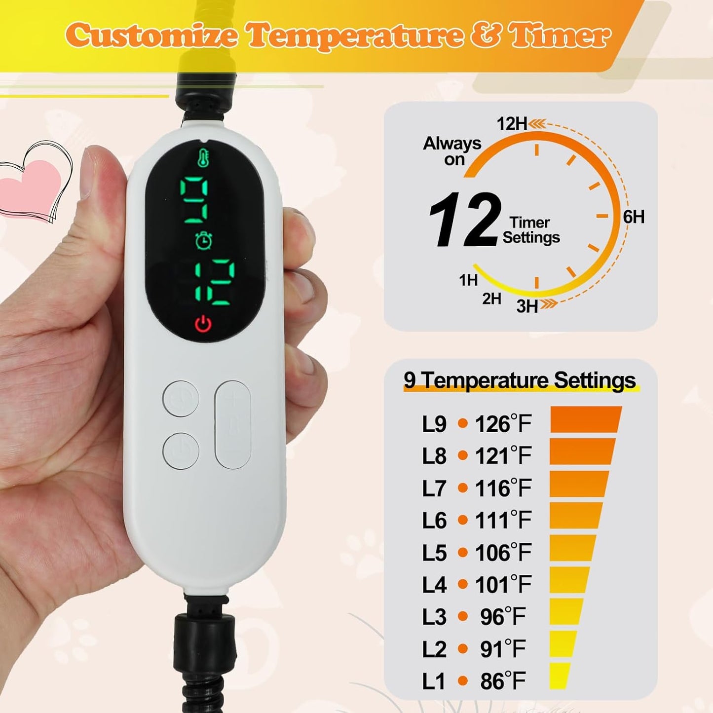 Heated Cat Bed for Indoor Cats, Adjustable Temperature Thermo Round Cat Bed with Timer, Self Warming Cat Bed Donut with Heating Pad, Washable Electric Heating Pet Bed for Kitty and Small Dogs