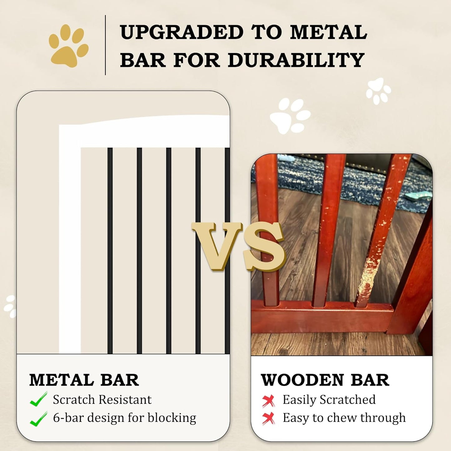 Freestanding Pet Gate with Door, Tall Dog Gate for House, Extra Wide, Pet Puppy Safety Fence, Support Feet Included, 120 Inch Wide, 6 Panels 32" Tall, White & Black