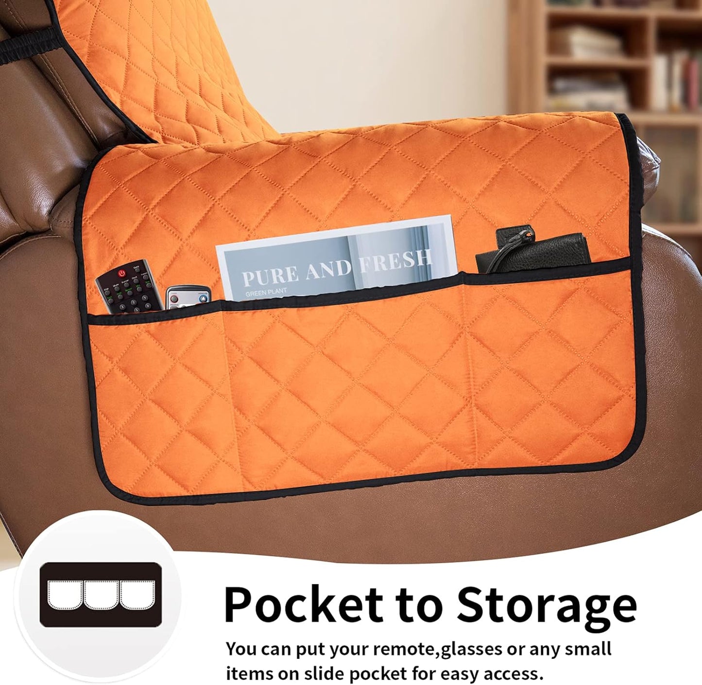 Easy-Going Oversized Recliner Chair Slipcover Reversible Sofa Cover Water Resistant Couch Cover Furniture Protector with Elastic Straps for Pets Dog (Oversized Recliner, Orange/Black)