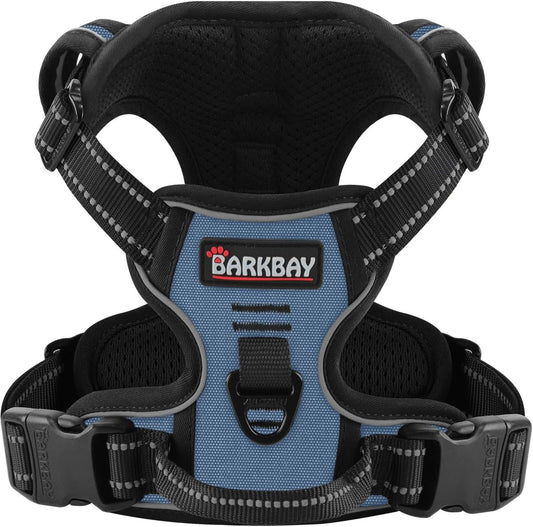 BARKBAY Dog Harness No Pull for Large Dogs - Adjustable, Reflective, Comfortable, No Choke, Heavy-Duty - Perfect for Outdoor Training, Walking, and Hiking - Strong & Durable - L & Navy
